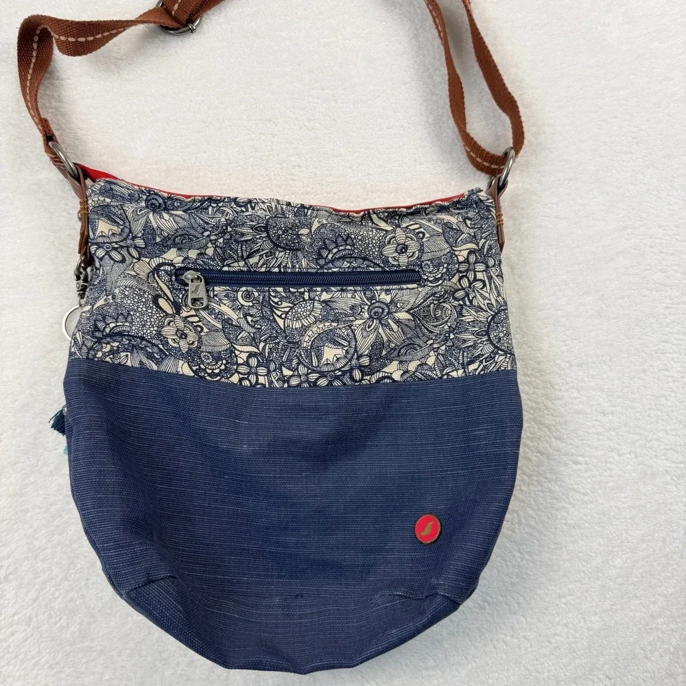 Sakroots Crossbody Bag Blue Floral‎ Canvas Boho Artist Circle Adjustable Strap